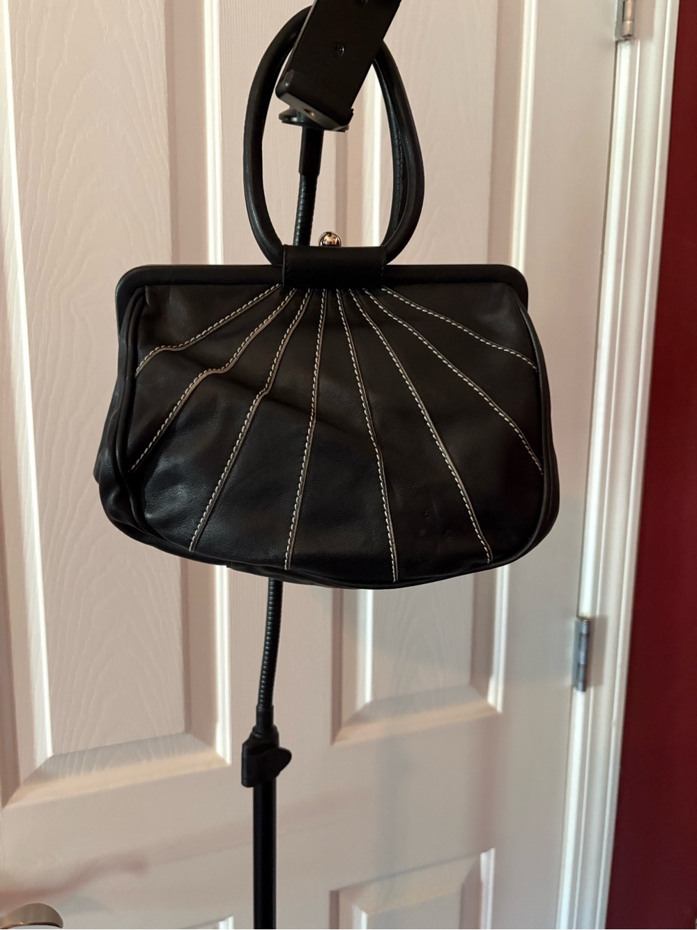 Nine West Black Leather Wristlet Clutch with White Contrast Stitching